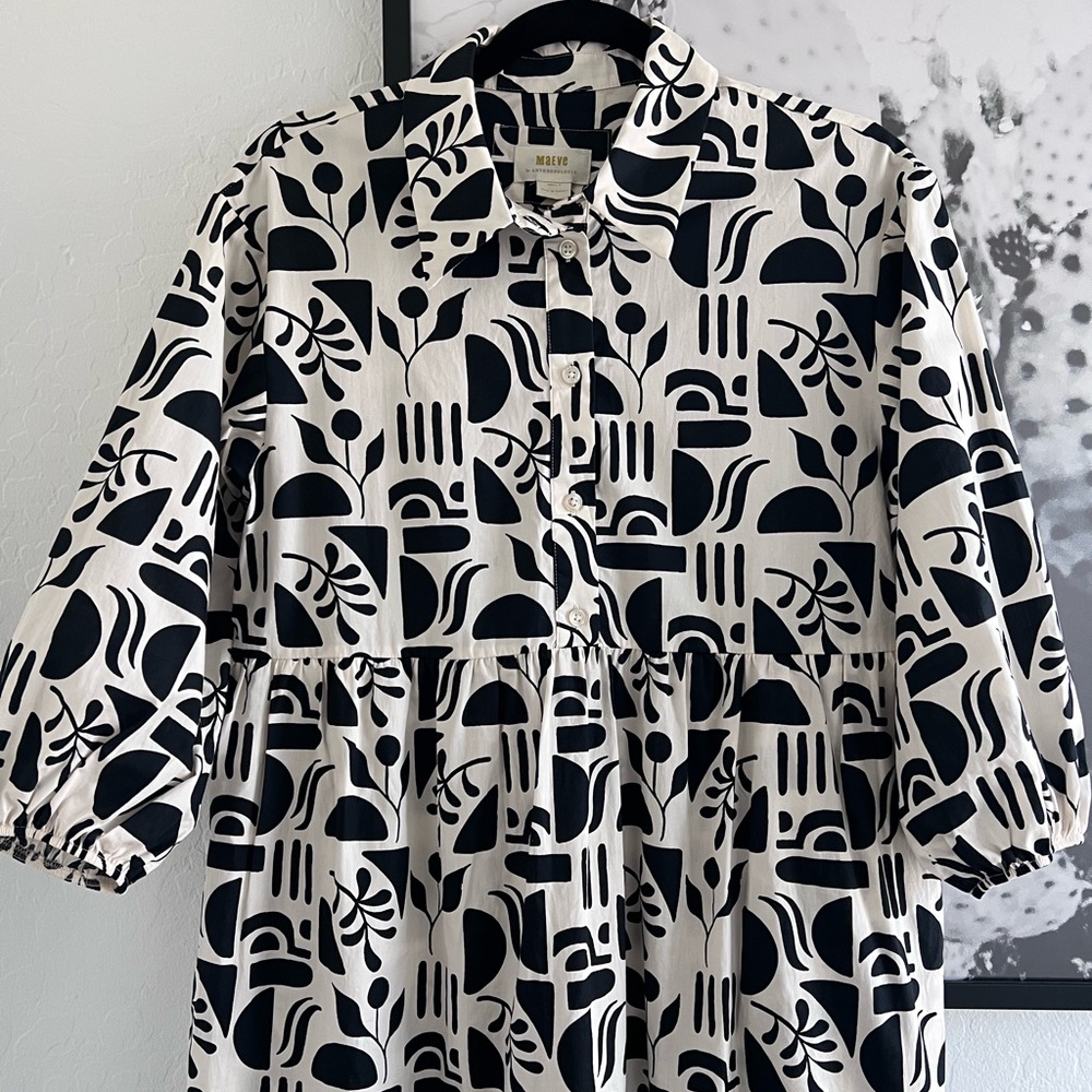Maeve Black and Cream Long Sleeve Printed Midi Dress - Picture 3 of 14